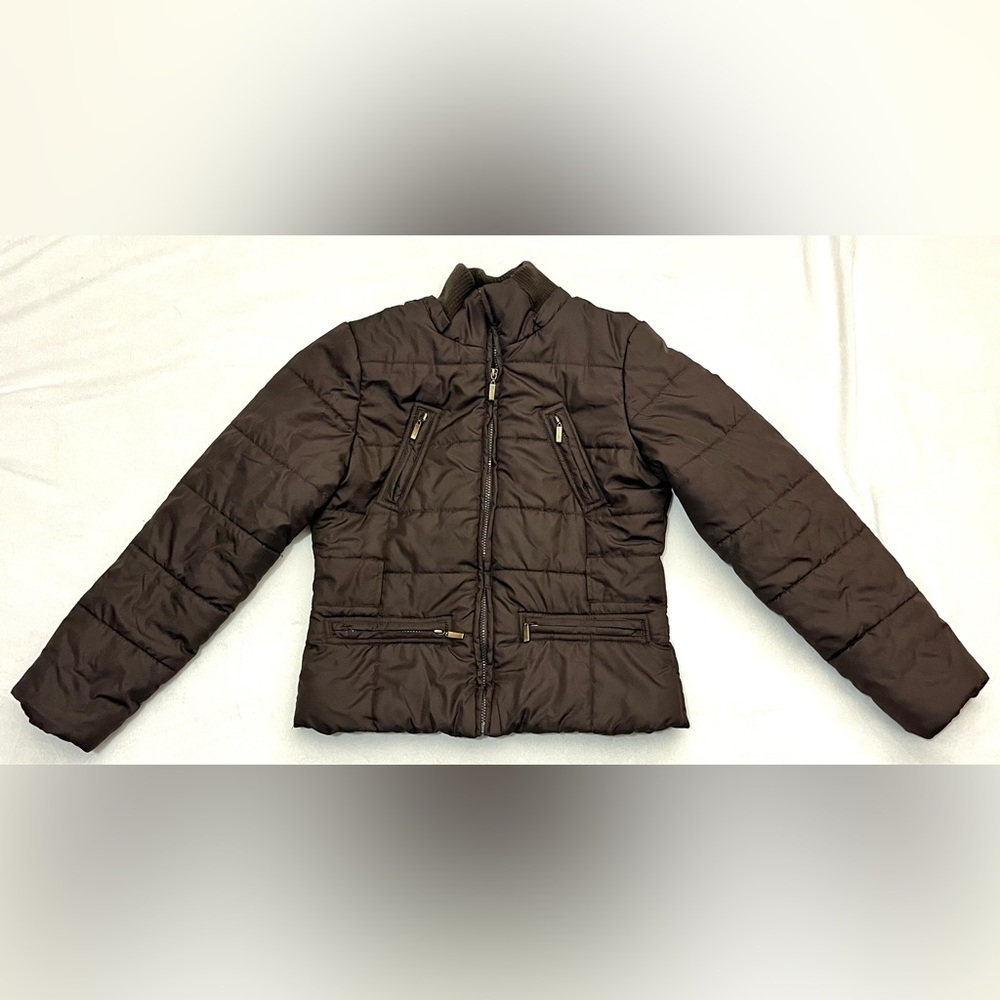 Dollhouse Women’s Outerwear Brown Puffer Jacket w Zipper Pockets Coat Medium